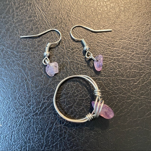 Handmade jewelry ring 9 &‎ earrings pale purple *9